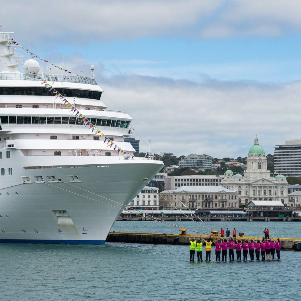 Cruise ship arriving at New Zealand port